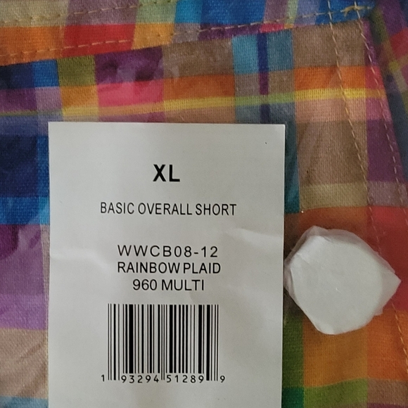 We Wore What Women's XL  Rainbow Overalls Short Romper Colorful Plaid Bold New - Picture 10 of 10